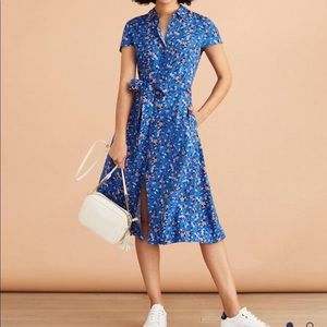NWT Brooks Brothers Red Fleece floral print Dobby shirt dress in blue a-line